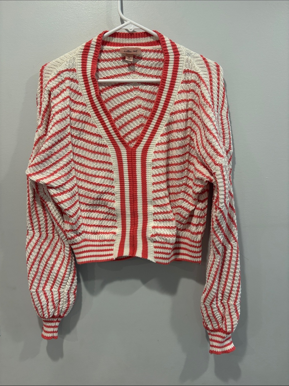 Willow Red & White Striped V-Neck Cropped Sweater ptp 20
